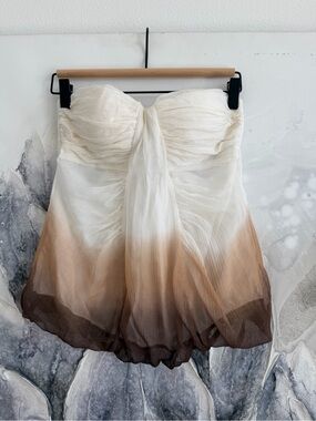 bebe Strapless Ombre Silk Tank Top in Ivory and Brown